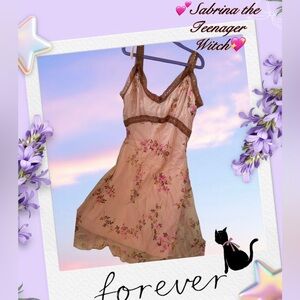 💜✨VTG✨💜1990s Betsey Johnson Silk Slip dress pink floral print lace dress